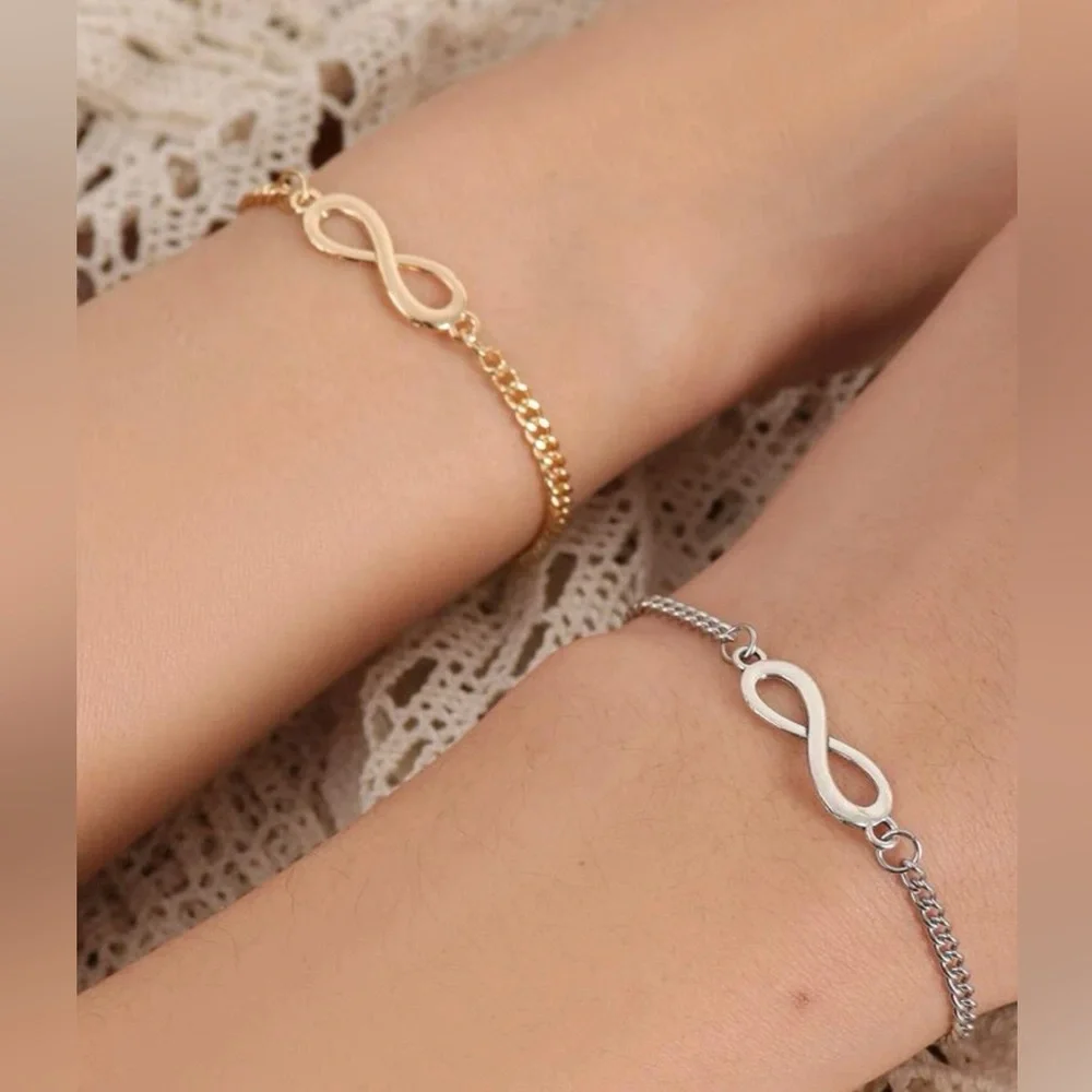 2pcs Couple Infinity Decor Silver Gold Love Infinity Bracelet Gift - Picture 2 of 4